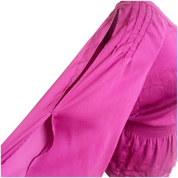 Bebe Y2K Peplum Top Satin Long Sleeve Size XS Fuschia Pink Slit Shoulder Lace - Picture 6 of 11